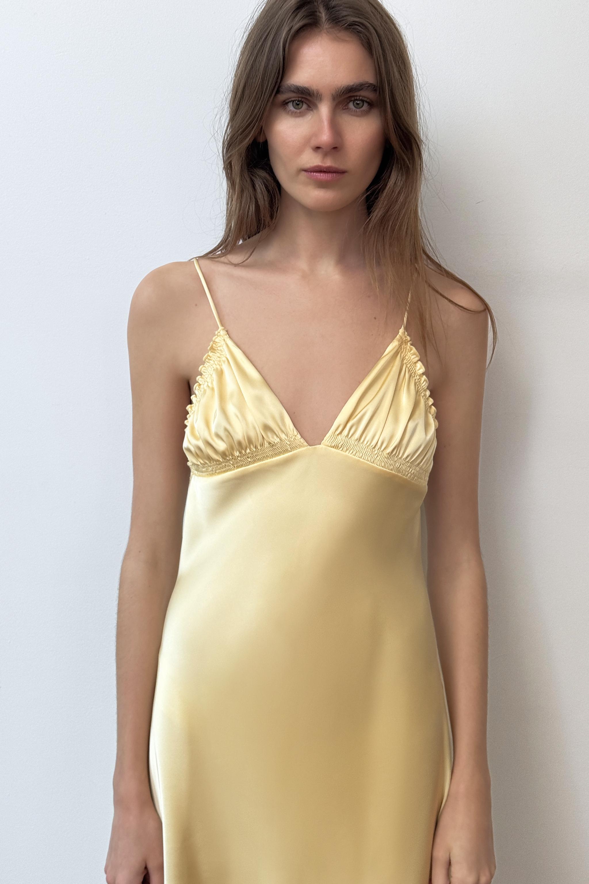 GATHERED SATIN EFFECT MIDI DRESS